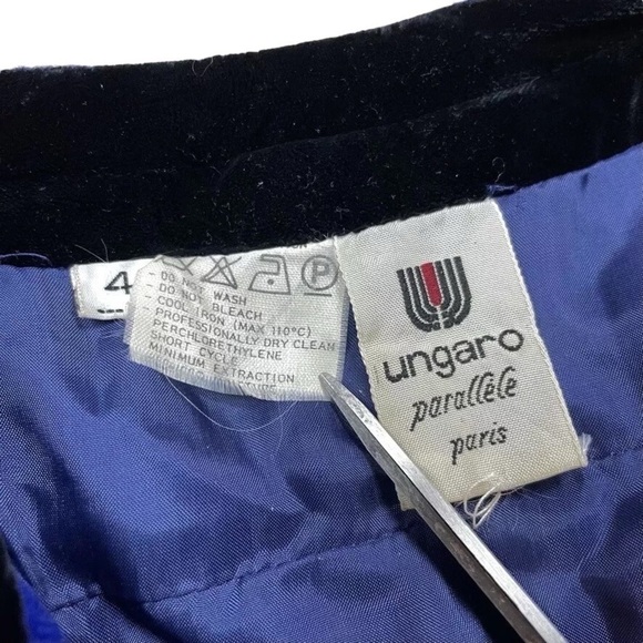 Vtg Emanuel Ungaro Parallele Wool Velvet Trim Coat Jacket Indigo Blue Size 4 - Picture 5 of 6